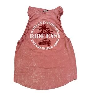 Harley-Davidson Tank Top Womens Small Pink Mineral Wash Ride Easy Braided Sides